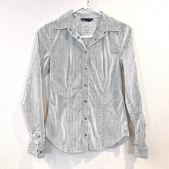 🔥Armani Exchange White and Black Striped Shirt🔥 - Picture 1 of 7
